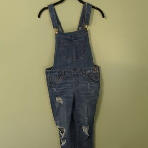 Wax Jean Distressed Blue Denim Overalls